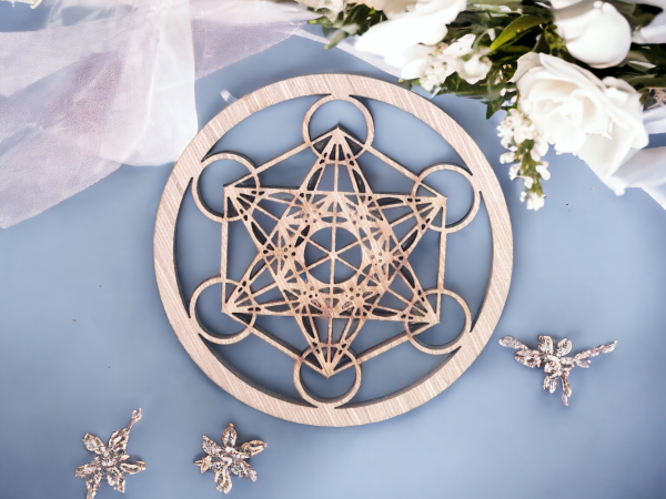 Plateau cube de metatron 9cm bois recharge pierres 